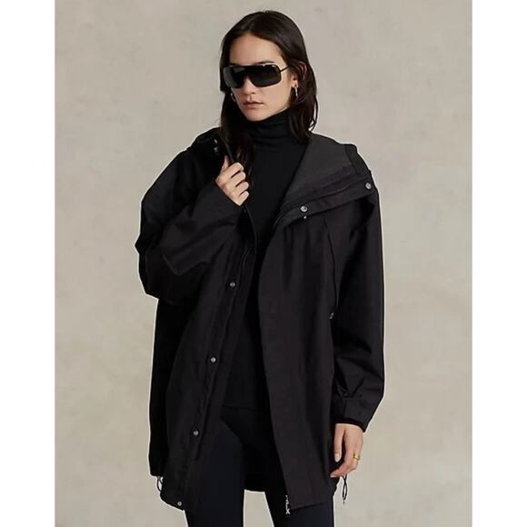 NEW! Ralph Lauren RLX Womens M Rain Coat $498 Hooded Windbreaker Jacket Black - Picture 1 of 16